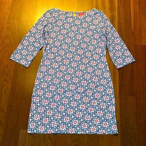 Britt dress. Blue and pink on white